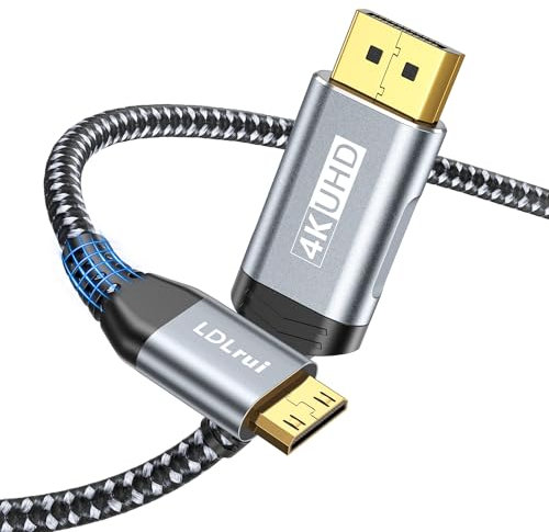 LDLrui Cable DisplayPort a Mini HDMI de 3.3 pies (nailon resistente a la flexión), soporta 4K @30Hz, 2K @120Hz Video UHD, para AMD, NVIDIA, KYY, ARZOPA, VILVA, MNN, monitor portátil