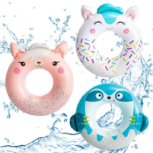 POPOYU 3Pcs Inflatable Pool Floats Animal Pool Tubes,Inflatable Swimming Ring 84cm,Pool Inflatables Swimming Pool Toys Rubber Ring for Swimming Pool Beach Party Decorations,Kids Adults Summer Gifts