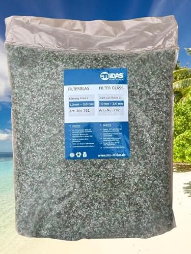 Indoortrend Midas Hi-Tech Filterglas für Sandfilteranlage Pool - 20 kg Sack Filterglas als umweltschonende Alternative zu Filtersand, Pool Filter Glassand Ø Körnung 1,0-3,0 mm (Grad 2)