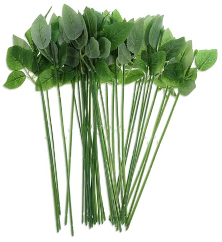 UEPOA Künstliche Blätter, 24 Stück Künstliche Rosenstielblätter Gefälschte Blätter Kunststoffrosen Grünliche Blumenzweige für DIY Blumensträuße, Hochzeit, Party-Dekoration