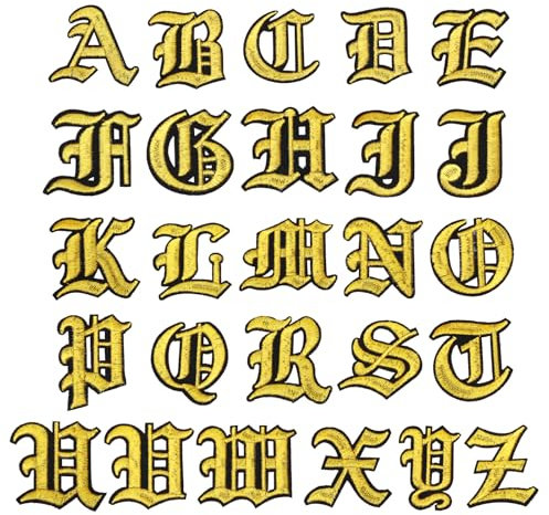 PATIKIL Old English Letter Embroidered Patch Applique, 26 Pcs Vintage Alphabet Sew on Iron on Decorative Patches a to Z for Repair Clothing Hats Jackets Backpack, 2 Lx2 W, Gold Tone