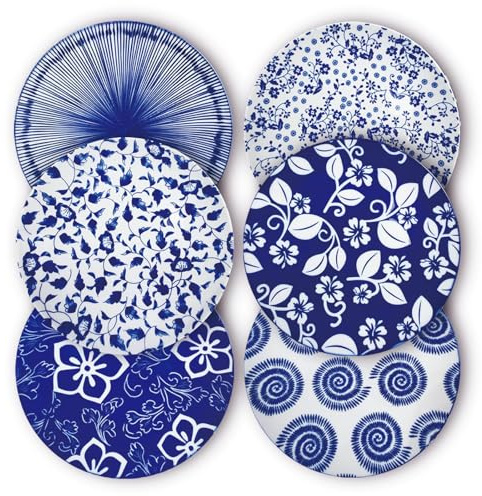Keqiu Japanese Style 8 Inch Ceramic Salad Plate Set of 6, Table Decor | Lead & Cd Free, Microwave/Oven/Dishwasher Safe, Versatile for Salad, Dessert & Pasta,Ideal Foam-Packed Gift Box