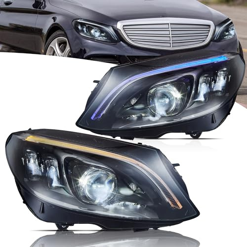 VLAND Scheinwerfer kompatibel für C-Klasse W205 C180 C200 C300 C250 AMG standard LED 2015–2020 [Nicht für Halogen & Multibeam LED], Mit E-Prüfzeichen, Fahrer- und Beifahrerseite