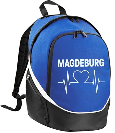 multifanshop Rucksack - Magdeburg - Herzschlag - Druck weiß - Tasche Größe one size blau/schwarz