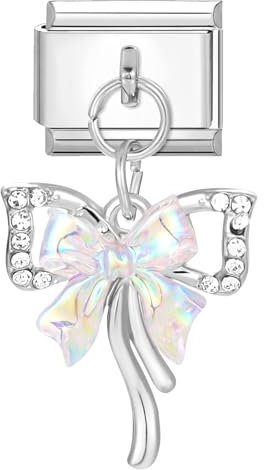 Greenyre Italian Charm Bracelet,Silber Italian Charms,9mm Edelstahl DIY Abnehmbar Module für Italienische Armbänder,Armband Charms für Armketten,Geschenke für Freund/Families(butterfly ribbon)