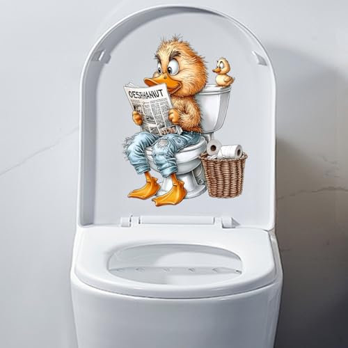 Autocollants 3D en forme d'animal amusant pour abattant de toilettes, motif chat, chien, singe - Décoration murale - Motif canard calme