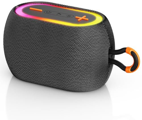Tisco Altavoz Bluetooth Portátil de 20W con Correa, Bluetooth 5.3, Sonido Estéreo 360°, TWS, 24 Horas de Autonomía, Luces RGB, Entrada AUX/TF, Impermeable, Ideal para Casa, Fiestas y Exterior (Negro)