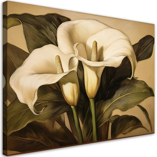 Feeby Quadro su Tela Non Tessuta - Stampa Su Tela - Giglio bianco Fiori in seppia - 45x30 cm - Decorazione Murale - Moderno Soggiorno - quadri moderni soggiorno - poster