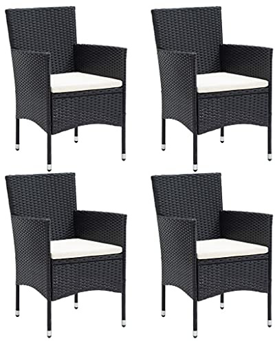 Emmtore 4X Garten Essstuhl Gartenstuhl Gartensessel Stuhl Sessel Stuhlset Rattanstühle Stühle Gartenmöbel Balkonstuhl Poly Rattan,Schwarz