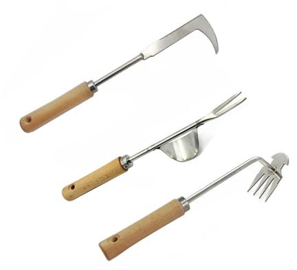 SAILINMUJIMI Weed Remover Tool Set ，3-Piece with Wood Handle, Serrated Edge for Efficient Weed Pulling, Moss & Dandelion Removal