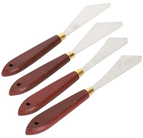 Set of Wooden Paint, Stainless Steel Palette Knife -Scraps for Artists, 4 Pieces
