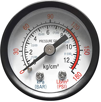 Manometro piccolo con due scale 1/8 filettatura posteriore per liquido idraulico compressore d'aria 0-12BAR / 0-180PSI