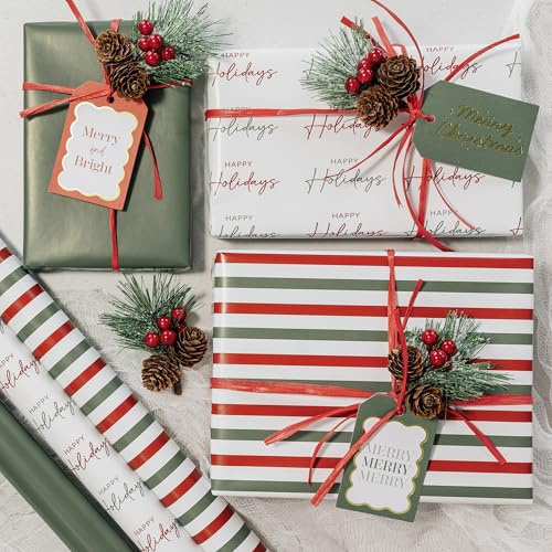 Beautiful Christmas Gift Wrapping Paper Rolls For Small & Medium Size Gifts - Set of 3 Quality Paper Rolls With Cute Designs - Add a Touch of Magic to Every Gift You Wrap - 17 in x 120 in Per Roll