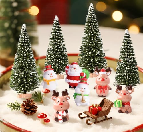 10PCS Christmas Miniature Ornament Kits for DIY Snowman Reindeer | 10PCS Christmas Miniature Ornament Kits for DIY Snowman Reindeer centerpiece Table Decoration Fairy Garden Accessories for