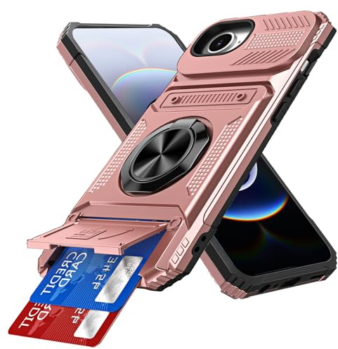 IMEIKONST Card Holder for iPhone 17e / 16e Case with Stand, Rose Gold TCKB