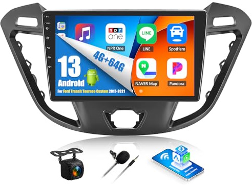 OiLiehu 4+64G Android 13 Autoradio für Ford Transit Tourneo Custom 2013-2021 Doppel Din Radio Carplay Android Auto Autoradio Mit Bildschirm 9 Zoll mit Bluetooth FM RDS GPS WiFi SWC EQ+Rückfahrkamera