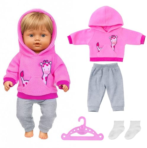 WUISOLQP Puppenkleidung 35-46cm Baby Puppen Puppenkleidung 4 Stück Baby New Born Kleidung mit Süßem Tiermuster Hoodies Hosen Kleiderbügel Socken für Kinder Mädchen Jungen（Puppe Nicht Enthalten