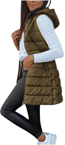 YBEBEWE Ladies Body Warmers Casual Comfy Zipper Coats Transitional Quilted Waistcoat Lined for Autumn Winter Puffer Jackets Longline Warm Hoode Gilets Lightweight Cozy Padded Jacket Hoodies UK