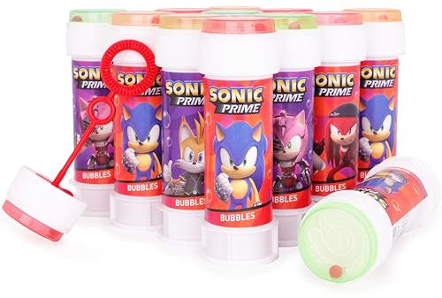 Toyland® 12er-Pack Sonic the Hedgehog Seifenblasen mit Stäben, 60 ml Lösung & neuartigem Labyrinthdeckel – Taschengeld- und Partytüten-Spielzeug