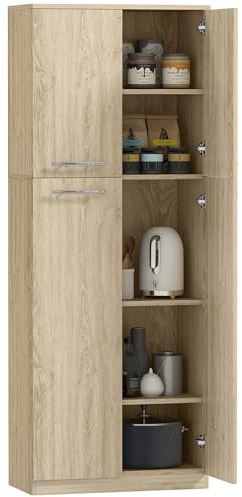 HOMCOM Credenza Cucina con 2 Armadietti, Ripiani Regolabili, Rovere