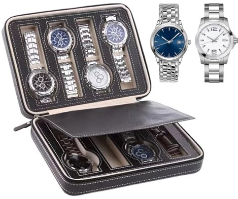 Generisch Custodia da viaggio per orologi da polso, 8 scomparti, contenitore per orologi da polso, per viaggi d'affari, riunioni, vacanze, feste e attività all'aperto
