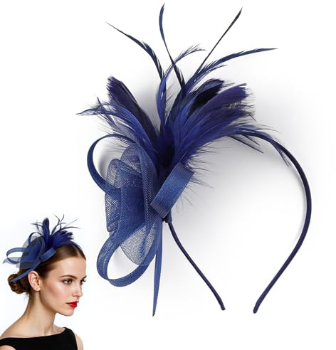 Chersun Fascinators for Women, Elegant Net Fascinator Wedding Hat Clip Blue