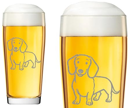 Valhalla Exoda Dackel Bierglas 500ml mit Gravur spülmaschinenfest | Bierglas, 500 ml, Dackel-Design, spülmaschinenfest, Höhe 18 cm, Durchmesser 8 cm, für Tierliebhaber, für gesellige Abende