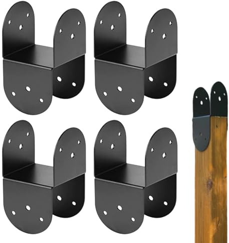 Xvilmaun Soporte de Conexión para Postes,4 Unidades de Base Metálica Gruesa,Abrazadera para Vigas | para Postes Madera 10 x 10 cm en Cenador Porche Pérgola y Cabaña de Madera