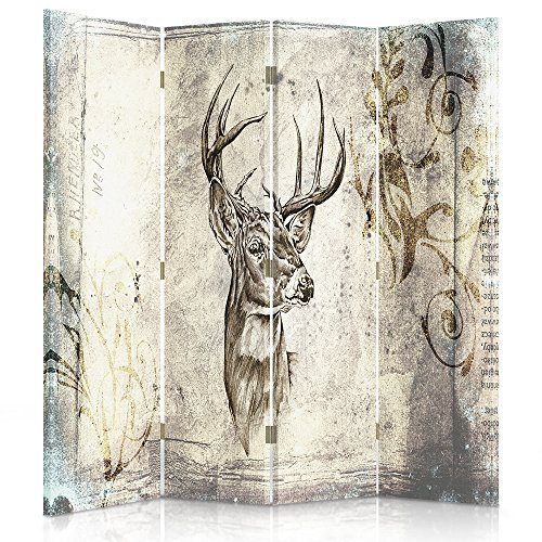 Feeby Paravent Hirsch Muster Sepia 145x150 cm 3 Teilig Design einseitig Raumteiler Wandschirme Foto Trennwand Raumtrenner Sichtschutz Spanische Wand auf Leinwand Bedruckt Skandinawischer Stil Vintage