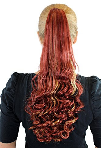 Haarteil Zopf Rot-Blond-Mix ca. 50cm gelockte Spitzen Extension SC-29-350H25