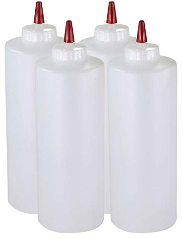 Pinnacle Mercantile Plastic Condiment Squeeze Bottles with Red Tip Cap 32-ounce Set of 4