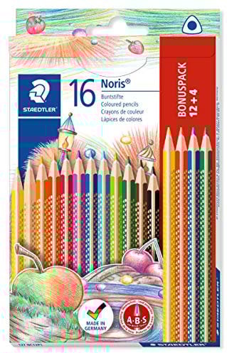 STAEDTLER 127 NC12P1 Buntstifte Noris Club (erhöhte Bruchfestigkeit, dreikant, ABS-System, kindgerecht nach DIN EN71, PEFC-Holz, Made in Germany, Set mit 12+4 brillanten Farben)