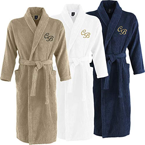 Nashville print factory Bademantel Morgenmantel bestickt mit Initialen Monogramm Name Wunschstickerei ideal für zu Hause | Hotel | Pension (S/M, weiß)