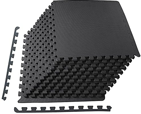 Signature Fitness BFPM-2PKBLK GoFit BalanceFrom Puzzle Mat with EVA Foam Interlocking Tiles for Exercise, MMA, Gymnastics and Home Gym Protective Flooring, Solid, Black, 1/2 Thick, 48 Square Feet