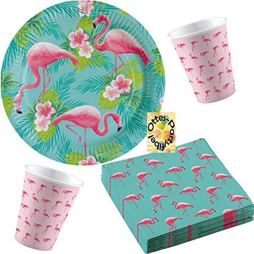 HHO Flamingo Paradise Paradies Partyset 36tlg. für 8 Gäste Teller Becher Servietten