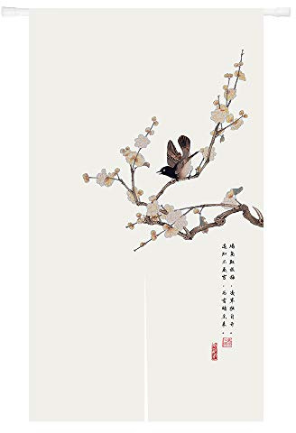 Ofat Home Japanese Doorway Curatin Noren Tapestry for Wall Hanging Door Curtain for Kitchen Bathroom Partition Bedroom Decor, Magpie Plum Blossom,33.5x 59