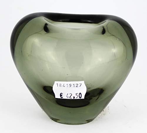 Holmegaard Hjertevase Vase des Herzens - Glas entworfen von Sidse Werner Dänemark 1985 - Masse: 528 gr. 8 cm hoch und 9,5 x 6,5 cm. Farbe: Oliv/Grau - Artikel aus zweiter Hand