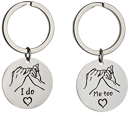 Bishilin Edelstahl Schlüsselanhänger Herren Freunde Paar Me Too I do Rund Dog Tag Schlüsselanhänger Freundschaft