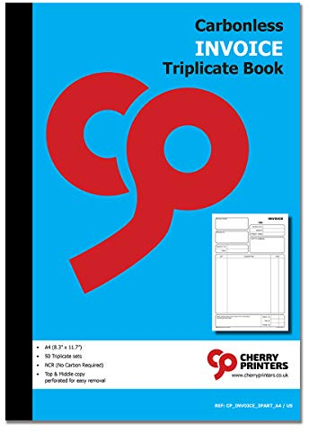 Cherry Printers Rechnung | Dreifachbuch | 3-teilig | selbstdurchschreibend | 50 Sets pro Buch | A4-21 x 29,7 cm