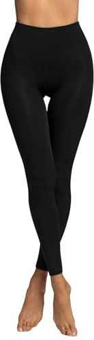 POMPEA Micropolar Leggings Termici Donna, Leggings a Tinta Unita Nero con Interno Effetto Pile per Stagione Invernale, Caldo e Coprente
