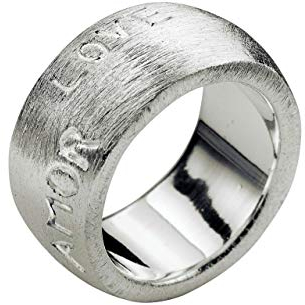 SILBERMOOS Damen Partner Ring Bandring massiv Gravur Liebe Love Amor Amore gebürstet 925 Sterling Silber, Größe:60