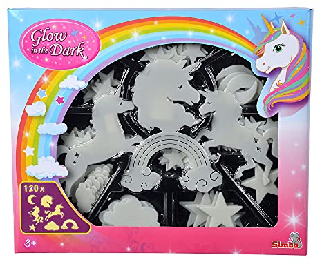 Simba 107826049 - Glow in The Dark Unicorn Mega Set, Einhorn Formen und viele andere Motive, fluoreszierend, mit Klebegummi, 121 Teile, ab 3 Jahren