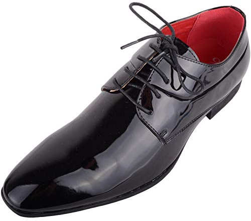 Absolute Footwear Zapato de vestir formal formal de charol negro brillante con cordones para hombre con inserto rojo y puntera puntiaguda, Black, 42 1/3 EU