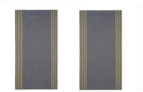 Hochwertige Grubentücher - Grubentuch Halbleinen 50 x 100 cm kariert, verschiedene Designs - Geschirrtücher, Küchentücher, Trockentücher, Geschirr-Handtuch 51% Leinen 49 % Baumwolle (2er-Set gelb)