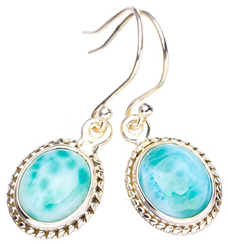 StarGems Natürlich Karibisches Larimar Handgefertigtes 925er Sterling silber Ohrringe 3.81cm E3522-2