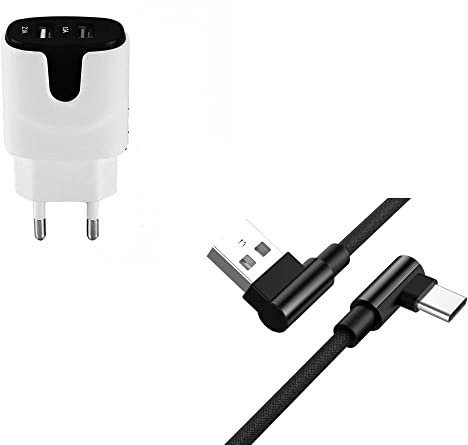 Pack pour WIKO Power U30 Smartphone Type C (Cable 90 degres Fast Charge + Double Prise Secteur Couleur) (Noir)