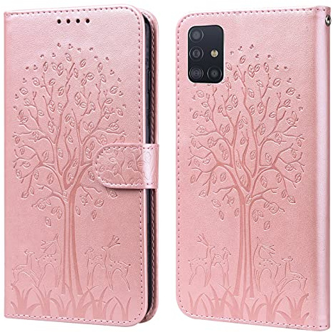 GLANDOTU Case for Samsung Galaxy A51 4G 6.5 inch, Flip Wallet PU Leather Cover with Card Slots and Stand Function for Samsung Galaxy A51 4G Phone Cases 【Pink】