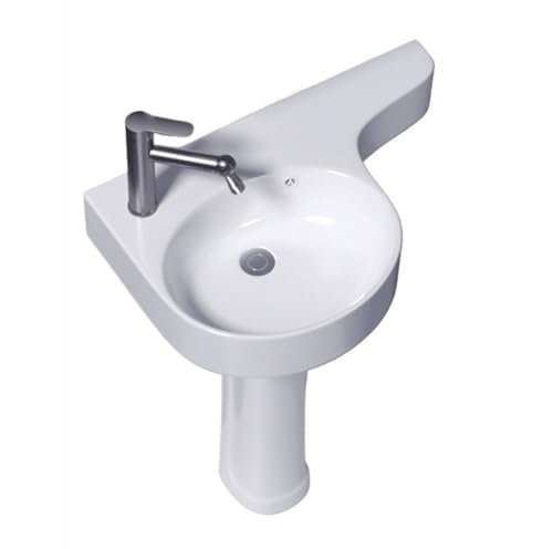 Lavabo sur colonne Lavabo sur colonne de salle de bain d'angle for petits espaces, lavabo au sol en céramique avec trop-plein et robinet et drain, vasque sur colonne blanche avec comptoir Évier sur pi