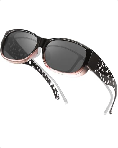 SIPHEW Sonnenbrillen Überziehbrille UV400 Schutz, Fit-Over Brille Überzieh Sonnenbrillen Clip für brillenträger Damen Herren (Geometrie schwarz rot)
