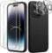 JETech 5 in 1 Silicone Case for iPhone 14 Pro Max 6.7-Inch, with 2-Pack Screen Protector and 2-Pack Camera Lens Protector, Full Coverage Tempered Glass Film, Shockproof Phone Cover (Black)